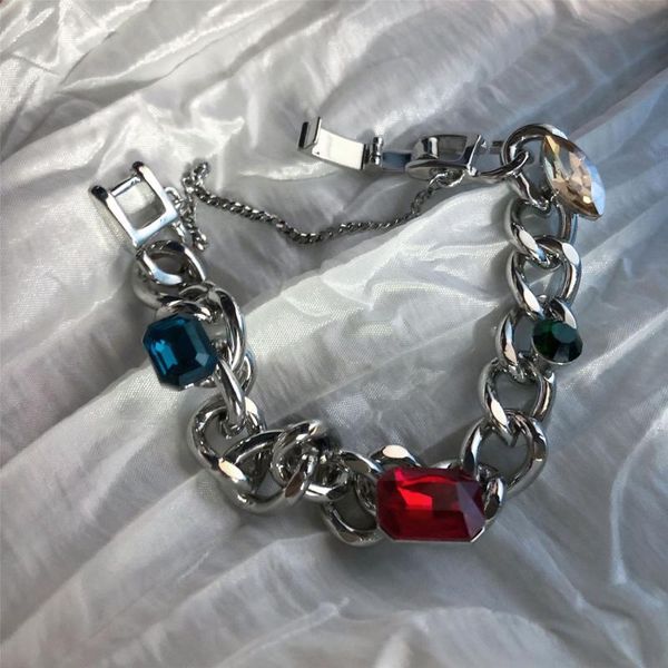 

link, chain retro luxurious zircon bracelets women cuban bangles men metal jewelry hip hop delicate trendy gift, Black