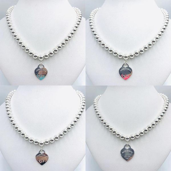 

chains 1:1 925 sterling silver classic european and american style heart-shaped splash pendant 8mm round bead necklace, gift for ladies