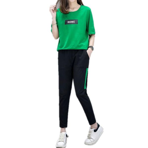 

two piece dress youth clothing for women large size sporting suit lady clothes set summer leisure 2 knitted pullover + pants 1622, White