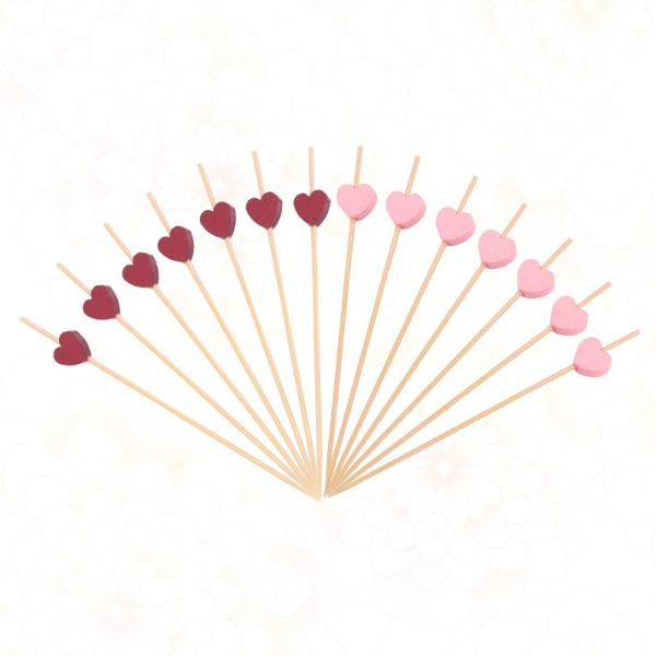 

forks 200pcs heart design fruit picks unique cocktail drink sticks party supplies favors for home bar (heart + red hea