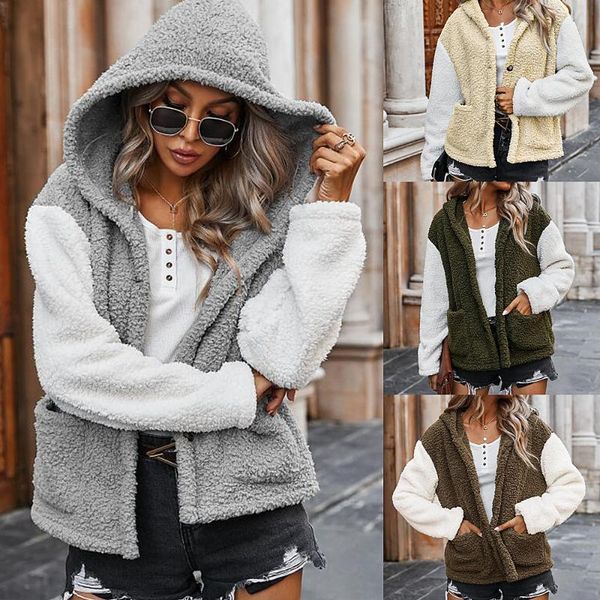 

women's t-shirt original european and american clothing amazon color matching hooded coat in autumn winter 2021, White