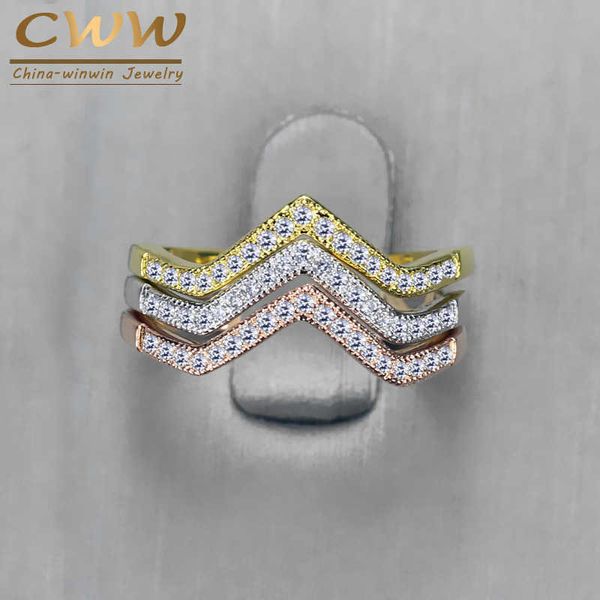 

trendy cubic zircon stones 3 colors engagement triangle women rings set fashion cz jewelry accessories r012 210714, Slivery;golden