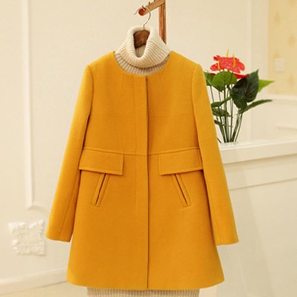 

women's wool & blends 2021 fall/winter coat plus medium-length round-necked tweed, Black