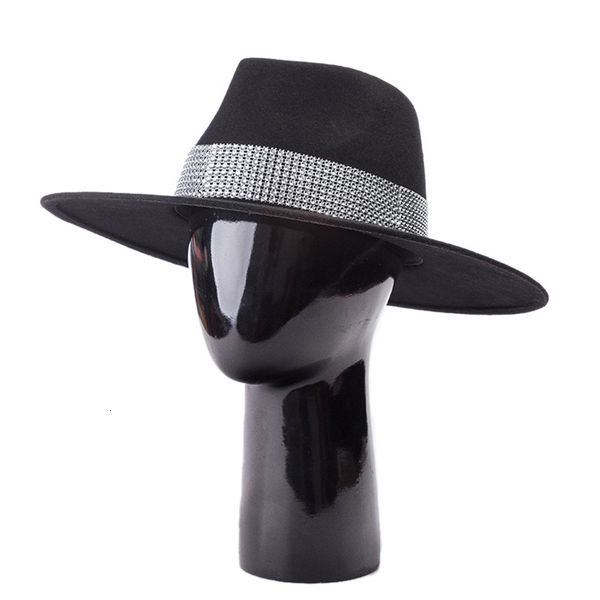 

fashion big hat autumn and winter bright diamond decoration with fine wool jazz casual felt, Blue;gray
