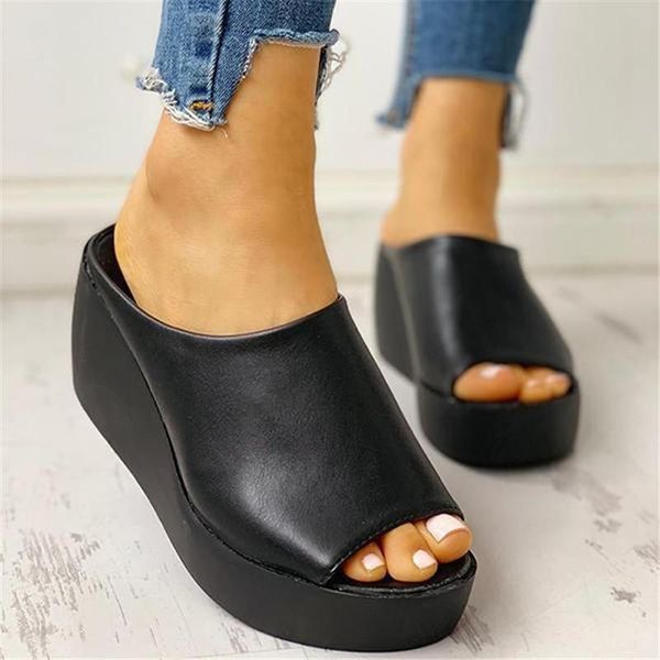 

women's summer simple comfy slip-on wedges sandals, Black