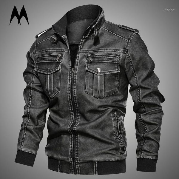 

men's jackets mens bomber jacket retro motorcycle leather military autumn men casual washed pu coat loose multi pocket outwear 2021, Black;brown