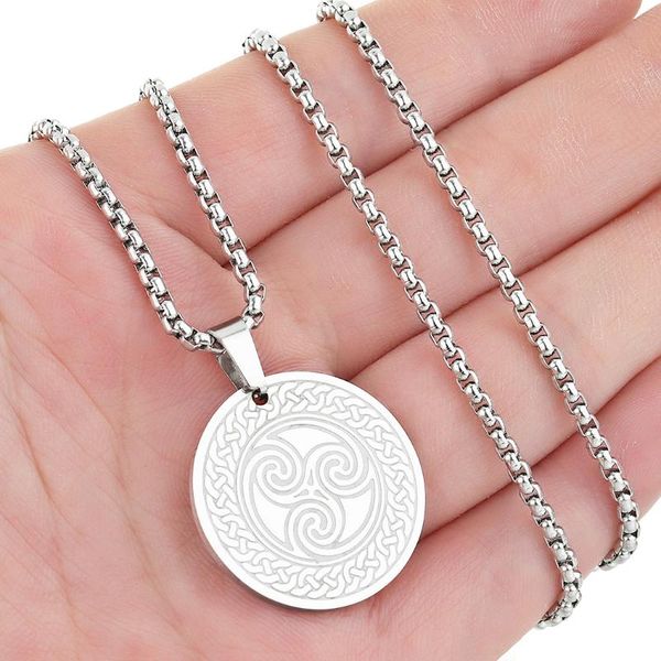 

pendant necklaces vintage celtic spiral swirl knot necklace for men women stainless steel punk viking jewelry triskele choker chain, Silver