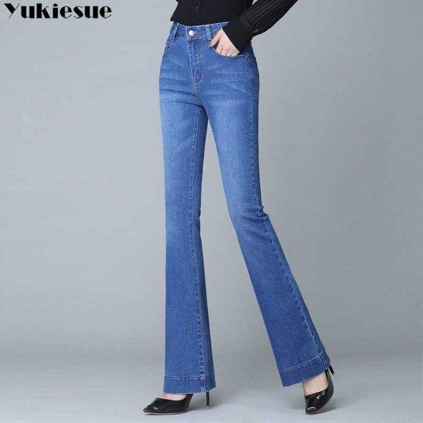 

women high waist denim jeans woman stretch slim bell bottom pants retro flare trousers street fashion pantalones vintage 210616, Blue