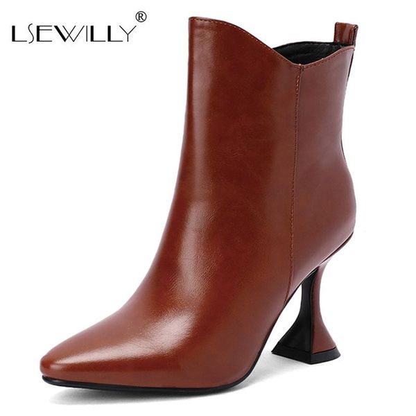 

boots lsewilly black apricot white women ankle faux leather thin high heel ladies short slip on pointed toe women's