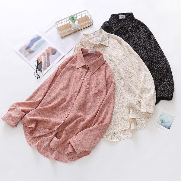

autumn vintage floral print shirt loose blouse women's casual long sleeve blouses & shirts, White