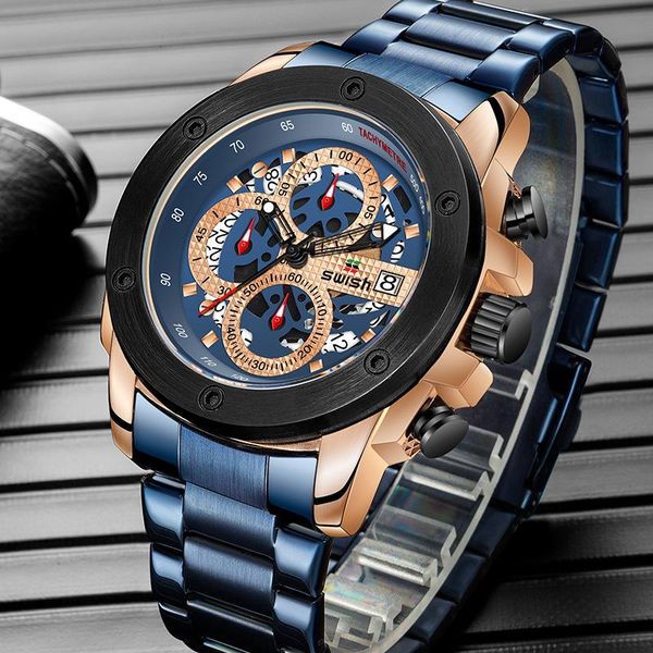 

wristwatches men's multi-function watch casual personality fashion student steel band quartz, Slivery;brown