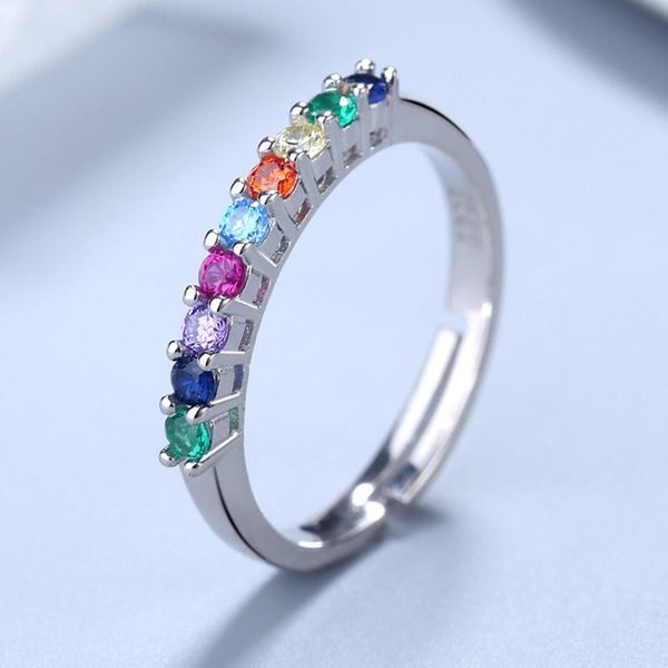 

cluster rings ring female 925 sterling silver single row gemstone color simple zircon inlaid jewelry open, Golden;silver
