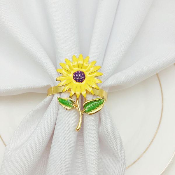 

6pcs/lot napkin ring sunflower button alloy towel wedding table decoration rings