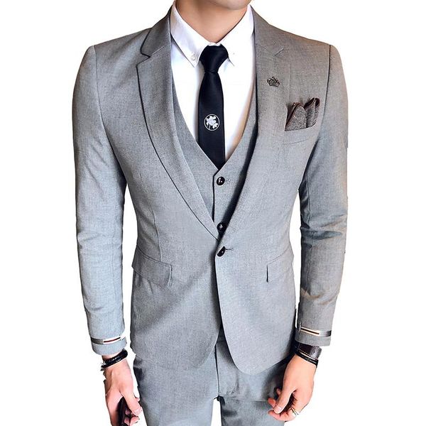 

men's suits & blazers slim fit brand fashion luxury men wedding groom party prom business formal jacket+vest+pants, White;black