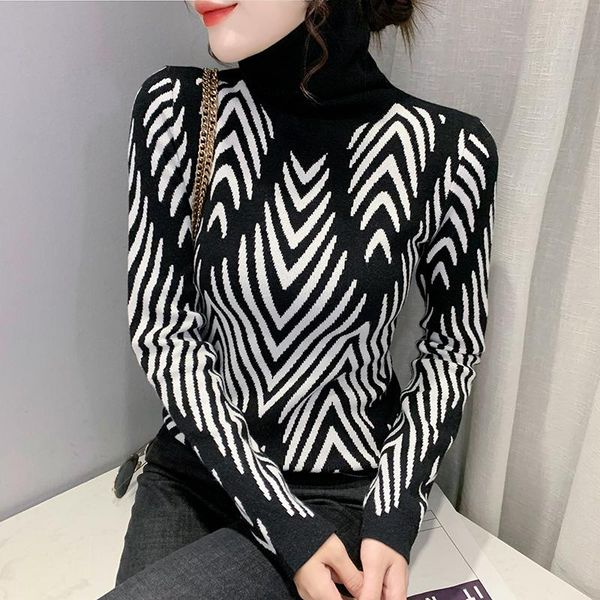 

women's sweaters turtleneck knitted pullover diagonal stripes winter's goods zebra women cultivate show thin render sweater europe, White;black