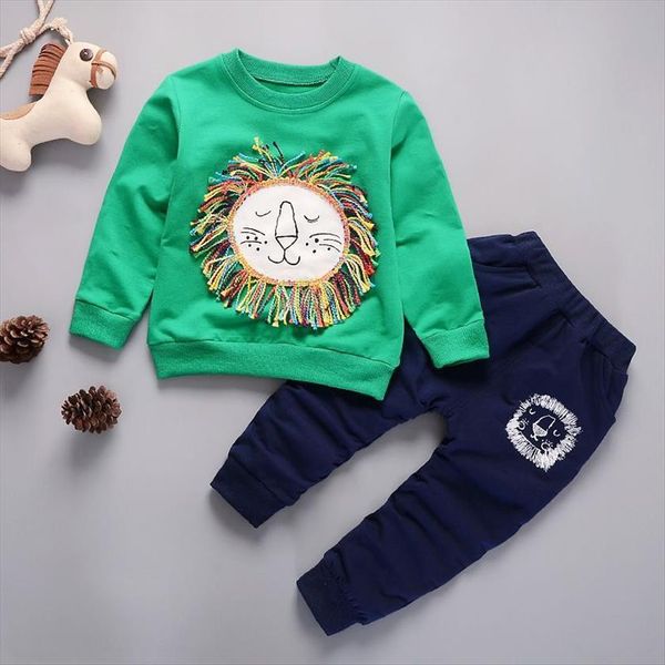 

children clothing 2pcs sets shirt pants fashion lion baby boy kid autumn spring suit fall cotton sport tracksuit outdoor, White