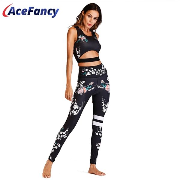 Acefancy Yoga Set Fitness Print Leggings Push Up Crop Rop BH Kleidung Gym Frau ZC1792 Sets Sport Wear Outfit Frauen 210802