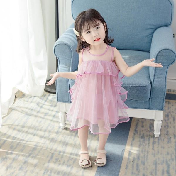 

girl's dresses girls for party and wedding summer korean sleeveless chiffon mesh princess dress kids clothing fashion tutu, Red;yellow