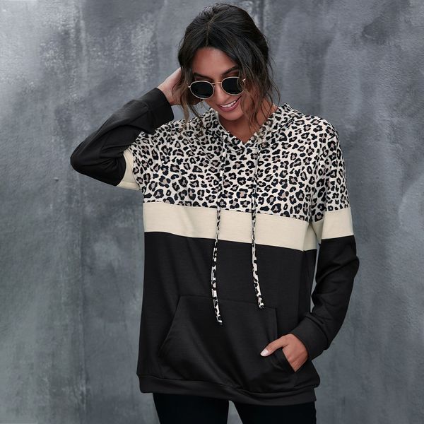 

new long sleeve sweater leopard pattern stitching hoodie in autumn and winter of 2021, White