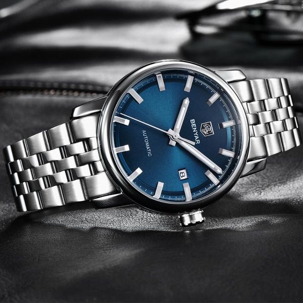 

wristwatches benyar men watches business mechanical watch for waterproof sports automatic relogio masculino, Slivery;brown