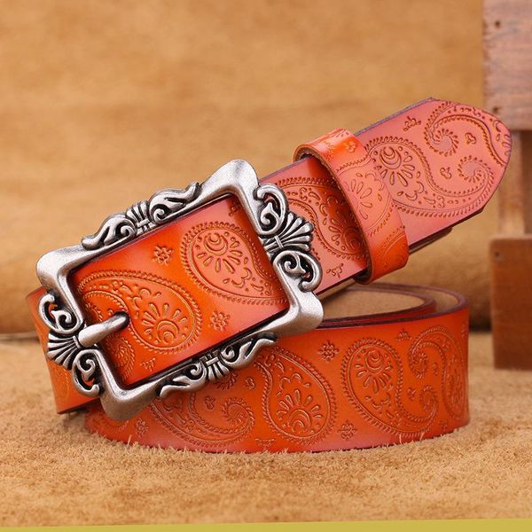 

belts fashion female designer women embossed pu alloy buckle woman belt, Black;brown