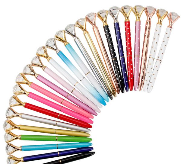 

creative crystal glass kawaii ballpoint big gem ball pen with large diamond 11 colors fashion school office supplies, Blue;orange