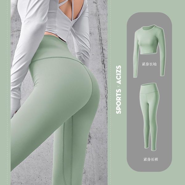 

yoga outfit 2021 women seamless vital set gym clothing fitness leggings + cropped sports suit long sleeve clothes
