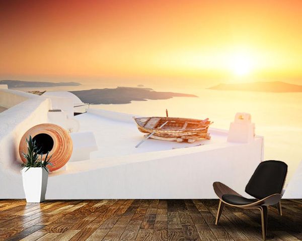 

wallpapers papel de parede santorini landscape at sunset 3d wallpaper,living room tv wall bedroom papers home decor mural