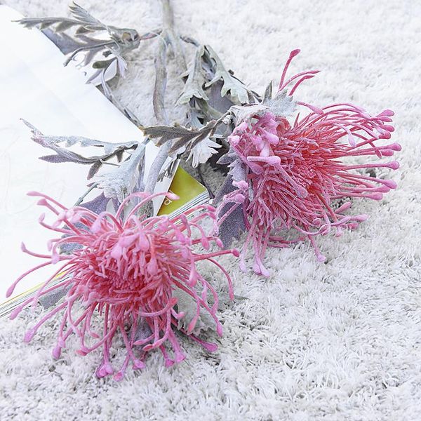 

decorative flowers & wreaths short flocked chrysanthemum branch with leaves plastic artificial for wedding decoration fake plant fleur artif