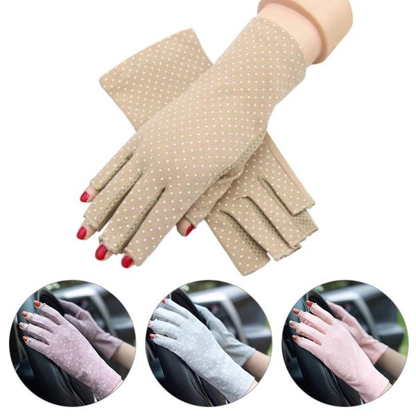 

five fingers gloves 2pcs women' sunscreen half-finger short anti-ultraviolet driving ultra-thin bike leaking cotton s78, Blue;gray