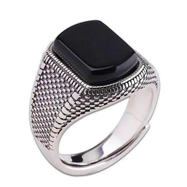 

cluster rings black agate adjustable ring 925 sterling silver jewelry men wholesale, Golden;silver