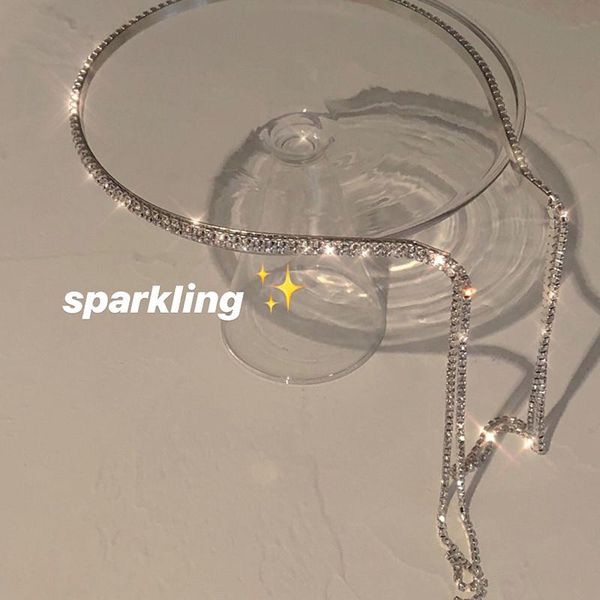 

fairy transparent rhinestone zircon headband metal chain tassel rear hanging hair accessory for women girl party clips & barrettes, Golden;silver