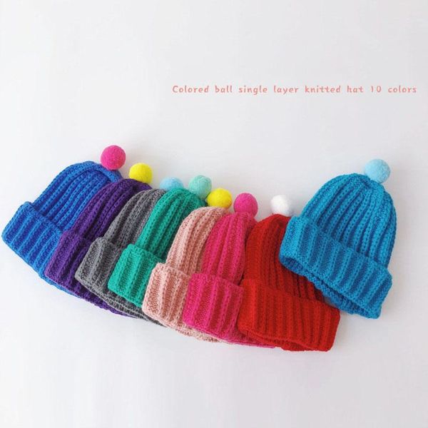 

caps & hats baby knitted winter hat boys girls pompom cap crochet candy color toddler beanie infant kids children hairball, Yellow