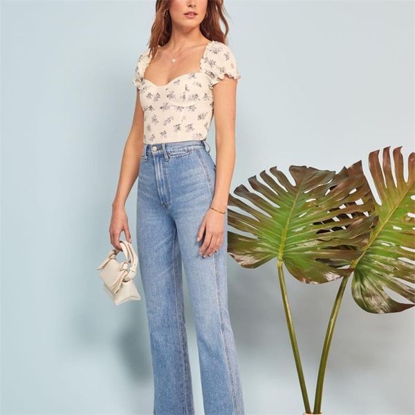 

summer women's shirt casual flower print ruffled decorative slim 210430, White