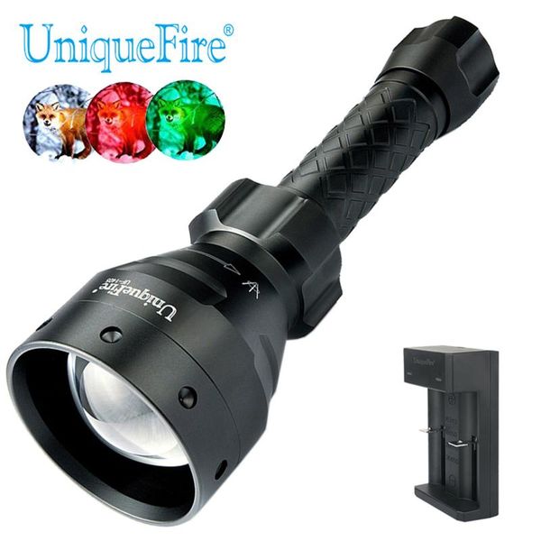 

uniquefire 1405 xp-e led green/red/white light torch with usb charger convex lens lamp for night camping hunting flashlights torc torches