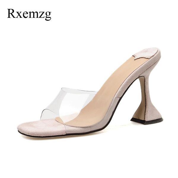 

slippers rxemzg summer fashion transparent pvc shoes for women mules high heels square toe slide woman sandals ladies party, Black