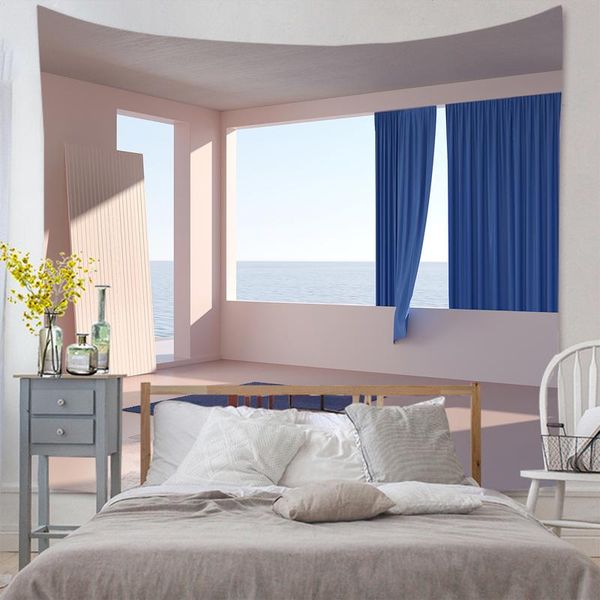

tapestries tapestry imitation window landscape wall hanging art home decoration sea sunrise dorm