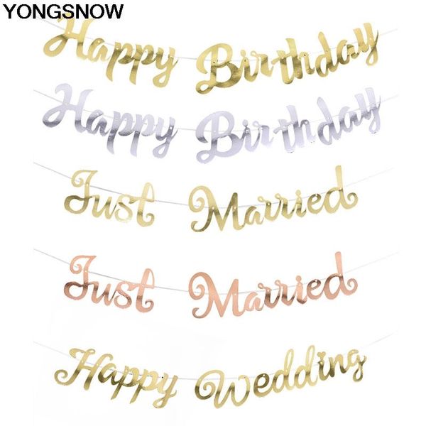 

party decoration gold silver happy birthday just married wedding banner garland for hanging bunting favor