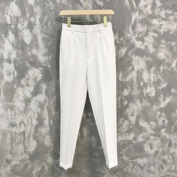 

men's pants summer nine-point white ice sagging suit korean version of high-heeled p ants, Black