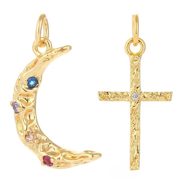 

charms charm for jewelry making supplies gold moon cross diy earring bracelet necklace metal copper cz zircon accessories, Bronze;silver
