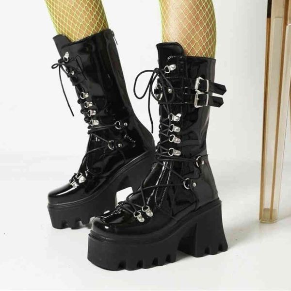 

dress shoes couro de patente martin botas femininas novo outono e inverno algodÃ£o fundo grosso tubo mÃ©dio cabeÃ§a redonda moda vp8j, Black