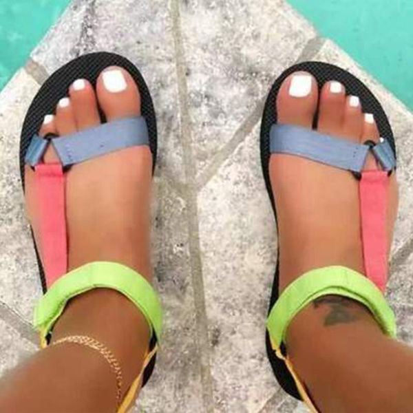 

sandals 2021 women's summer colorful flat beach shoes fashion outdoor casual open toe sandalias zapatillas mujer, Black