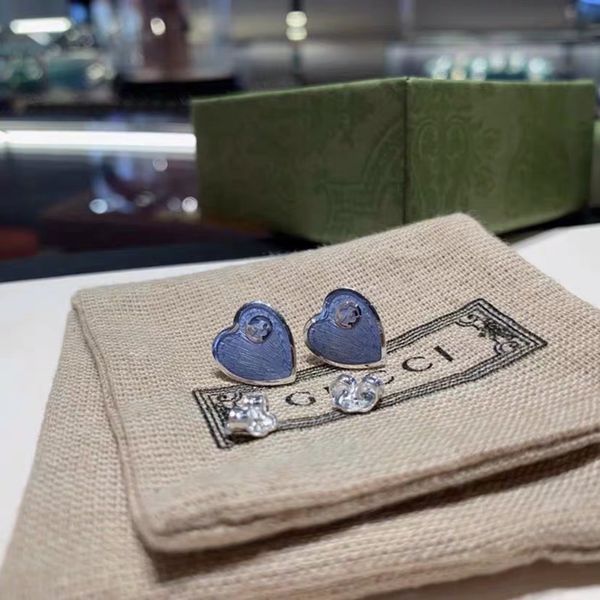 

ladies fashion jewelry 925 silver double interlocking drop glue enamel red blue love women's fashion simple earrings, Golden;silver