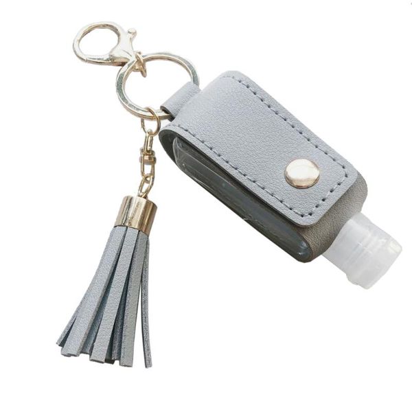 

keychains 30ml portable empty hand sanitize bottle with tassels leather keychain holder t4md, Silver
