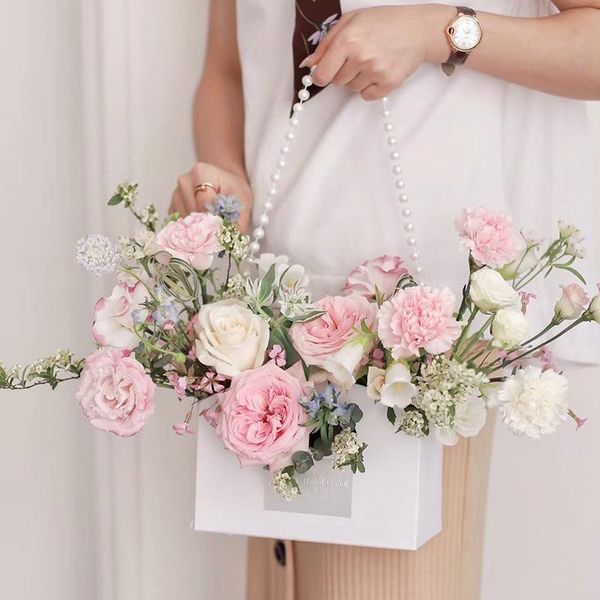 

pearl portable rose flower box bouquet arrangement florist handy diy floral packaging gift case wrap