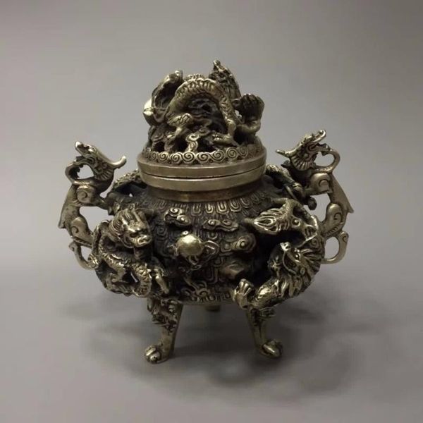 

sachet bags home decoration metal incense burner crafts,tibet silver 9 dragon censer/personal collection from chinese antique market