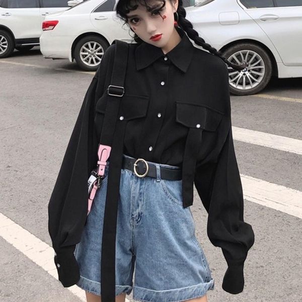 

women's blouses & shirts harajuku blouse vintage gothic japanese punk style street long sleeve korean black hip hop dark, White