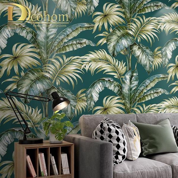

tropical plant forest banana leaf wallpaper roll home decor living room bedroom wall coverings non woven paper wallpapers
