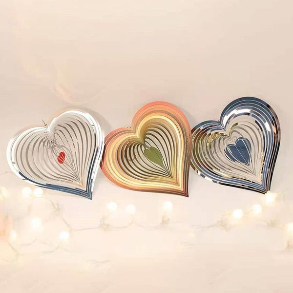 

decorative objects & figurines 3d heart stainless steel metal wind spinner rotating hanging decor indoor outdoor garden crafts ornaments dec