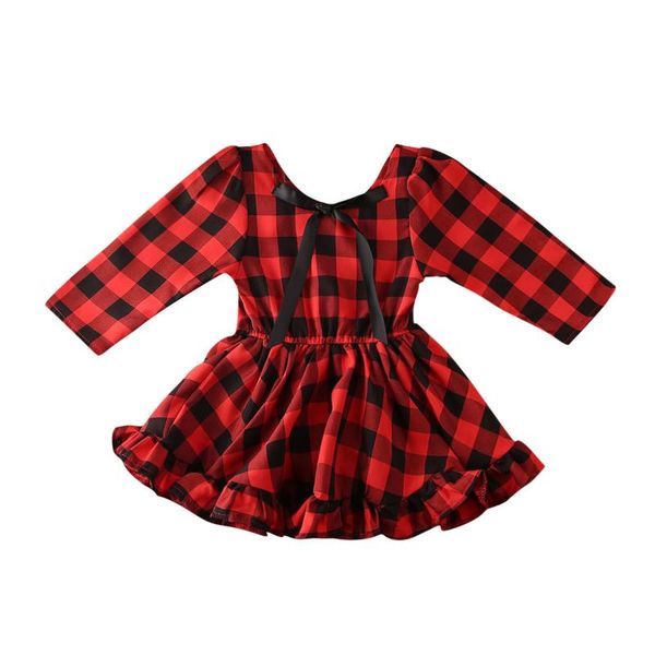 

girl's dresses christmas toddler kids baby girl plaid dress ruffles bow casual party romper cute princess xmas clothes, Red;yellow